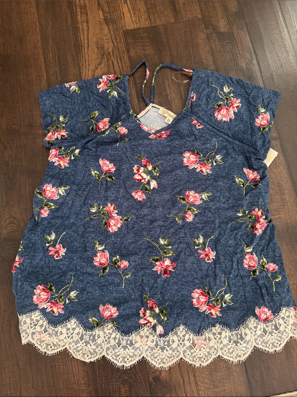 Kohl's Navy Blue Floral Lace-Trim Tunic